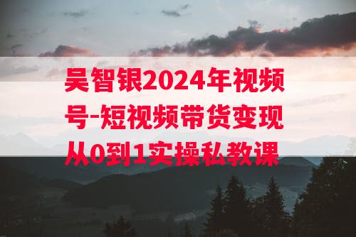 吴智银2024年视频号-短视频带货变现 从0到1实操私教课